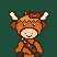 Ceilidh the Coo, a pixel-art Highland cow with a red bow, wearing a Fraser of Lovat tartan sash